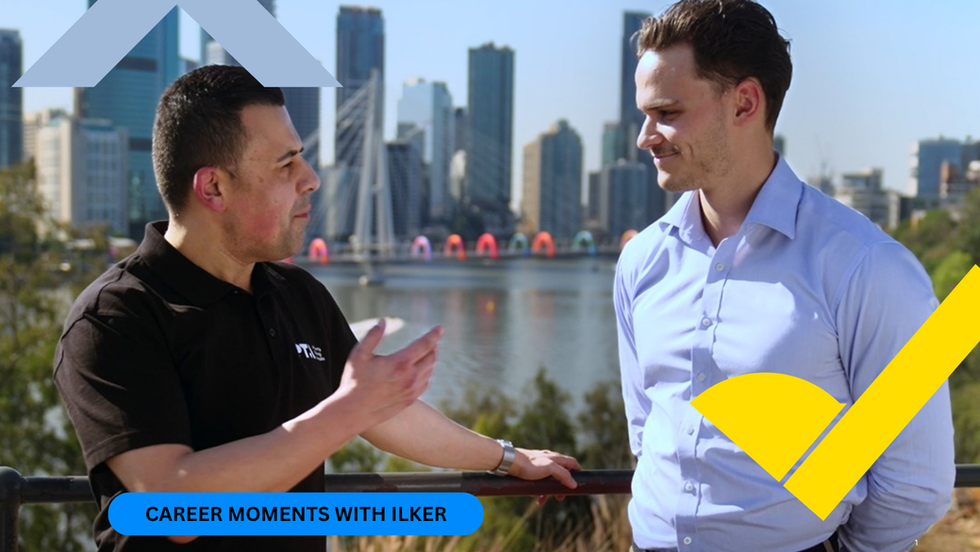 A man interview another man outside